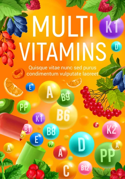 Banner complejo de vitaminas y minerales de fruta fresca — Vector de stock