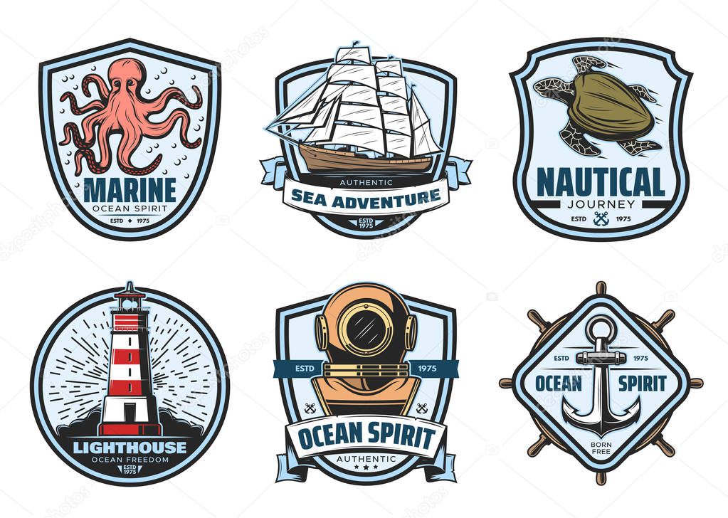 Sea adventure vintage label for nautical heraldry