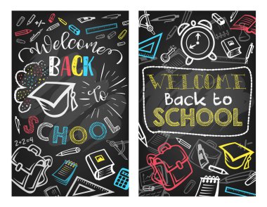 Geri okul vektör blackboard eğitim poster