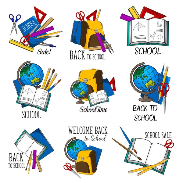 Icônes de papeterie d'éducation vectorielle de retour à l'école — Image vectorielle