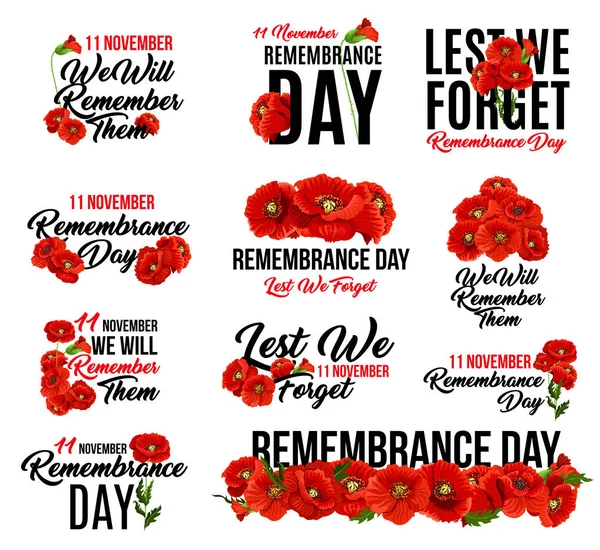 Remembrance Day red poppy flower icon design — Stock Vector