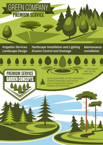 Landscaping Gardening Service Company Banner Green Tree Nature Eco Garden — Stock Vector