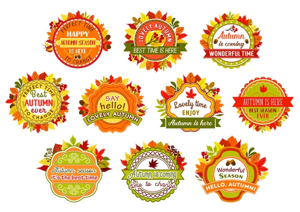 Autumn label and badge set of fall nature leaf — Stock Vector