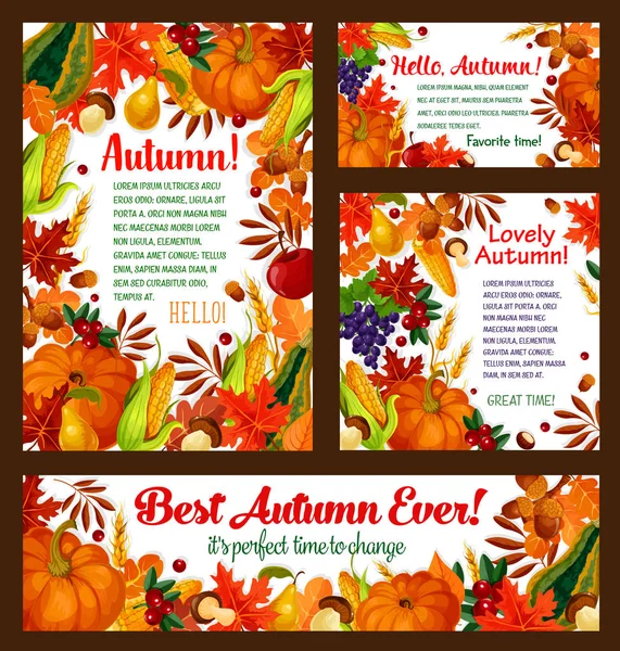 Herfst bladeren, pompoen, maple leaf vector poster — Stockvector
