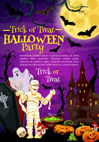 Halloween festivo striscione di auguri con fantasma spaventoso — Vettoriale Stock