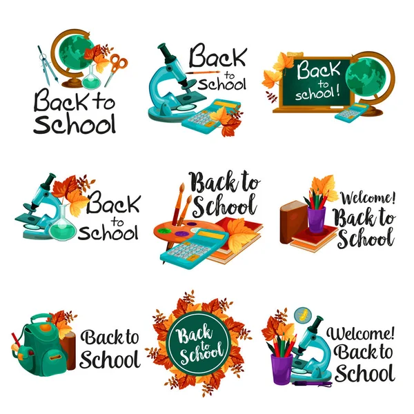 Back to School vector lesson stationery icons — Stock Vector