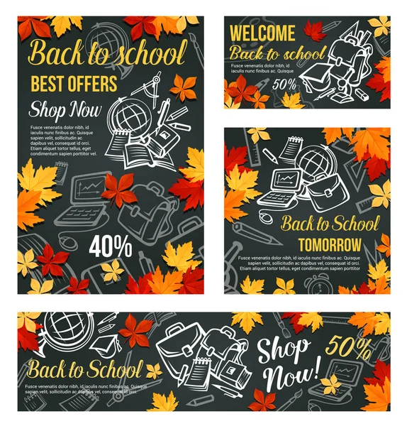 Back to School vector sale blackboard poster — Stock Vector