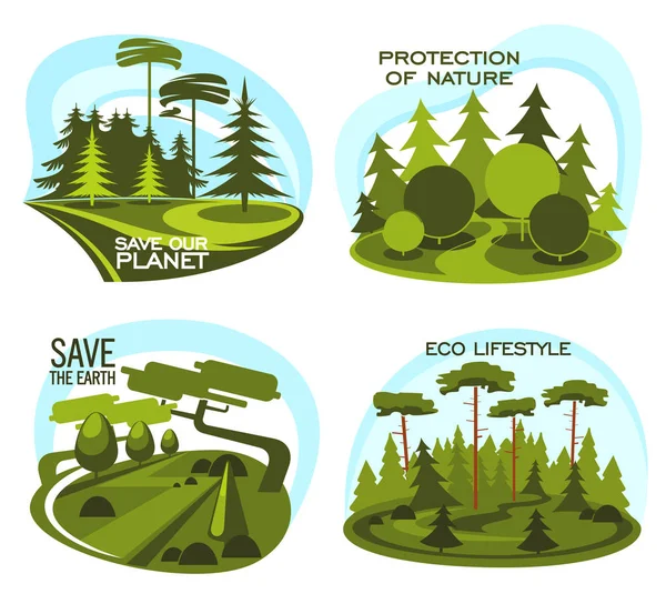 生态环保绿色树图标 — 图库矢量图片