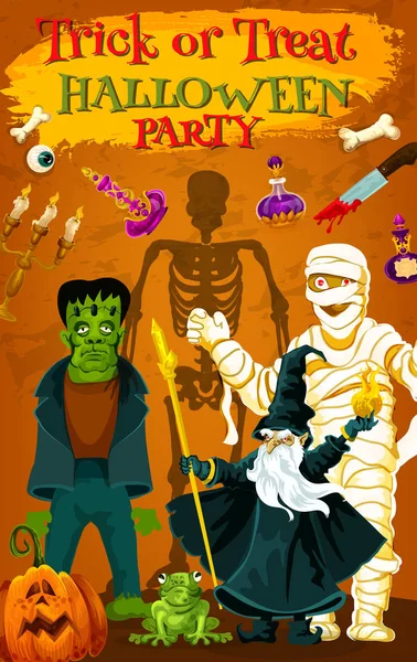 Halloween vakantie horror monster partij poster — Stockvector