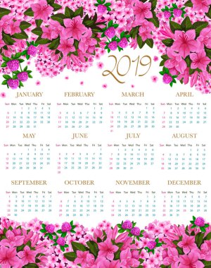 2019 vektör takvim bahar pembe çiçek