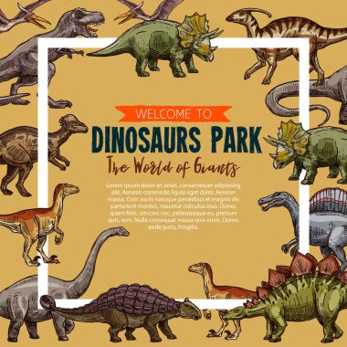 Vector sketch poster for dinosaurs park clipart