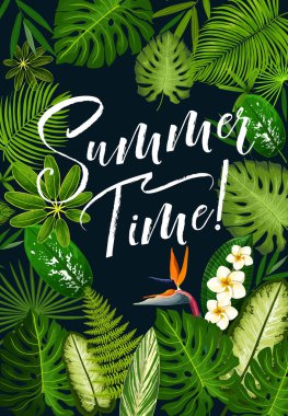 Summer holidays banner of tropical palm and flower clipart