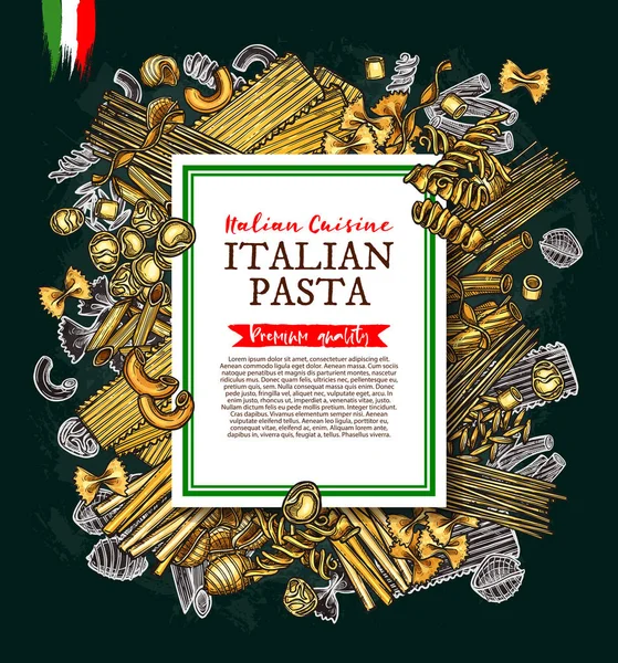 Italienische Pasta und Spaghetti Vektorskizze Poster — Stockvektor
