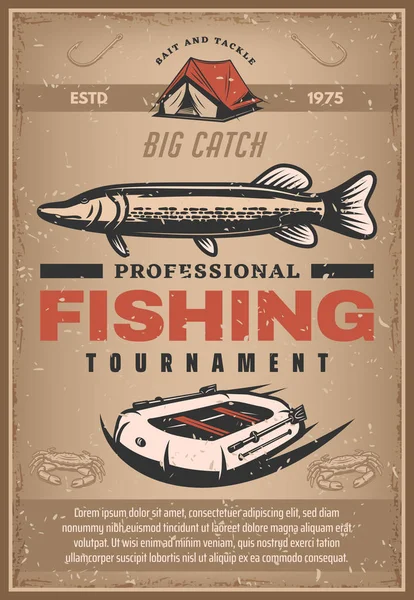 Cartaz de vetor para torneio de pesca profissional — Vetor de Stock