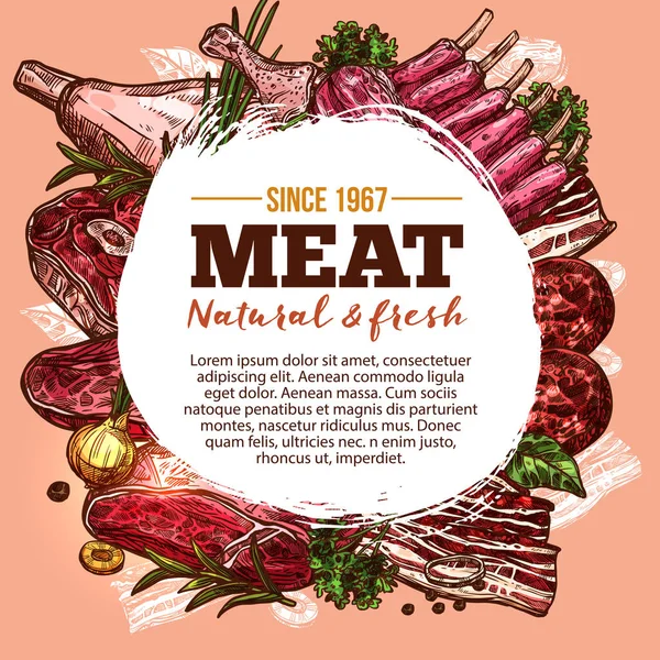 Cartaz de esboço de vetor de delicatessen de casa de carne — Vetor de Stock