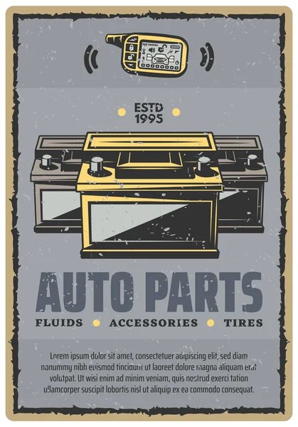 Araba otomobil parçaları retro poster vektör — Stok Vektör