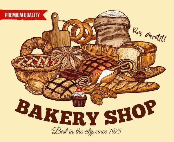 Vektor-Brot-Skizze-Plakat für Bäckerei — Stockvektor