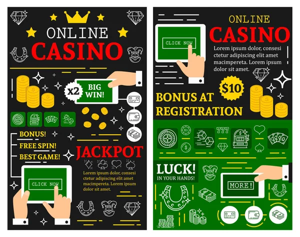 Casino en ligne poker jackpot vectoriel affiches — Image vectorielle