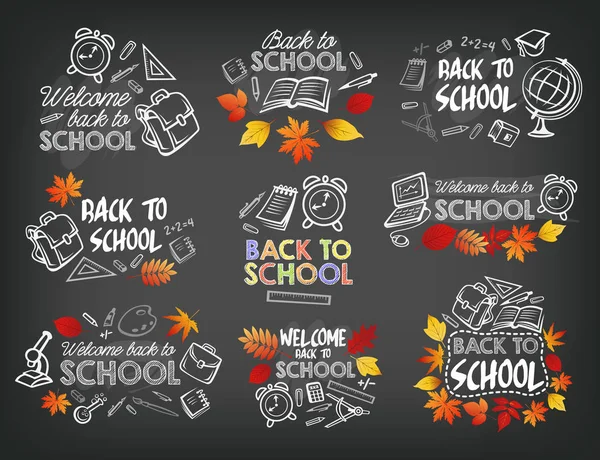 Back to School vector stationery chalk icons — Stock Vector