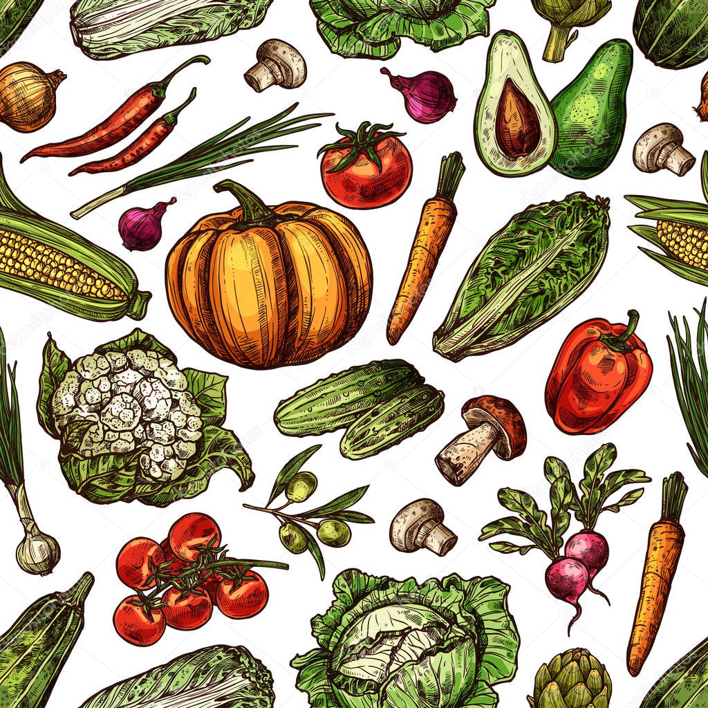 Vegetables natural fresh sketch vector backdrop