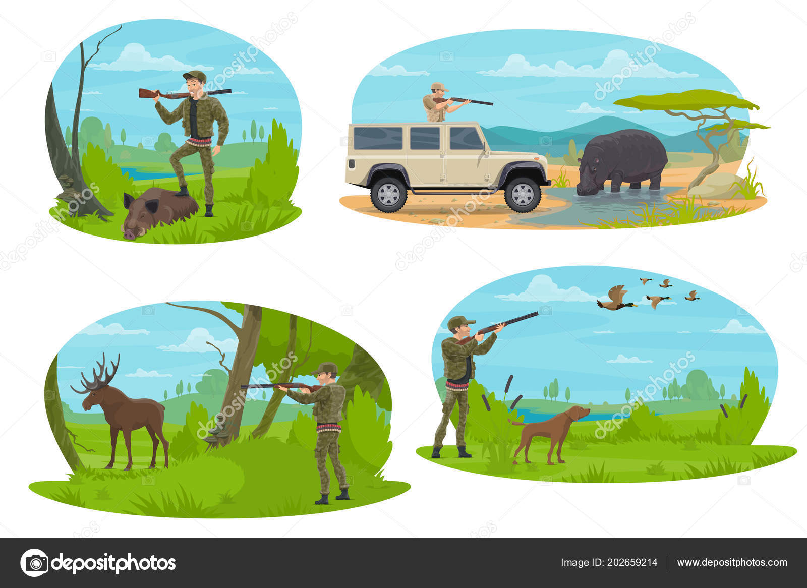 Hunter aiming rifle at animal cartoon icon design Stock Vector Image by  ©Seamartini #202659214