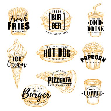 Fast food label with burger, drink and dessert clipart