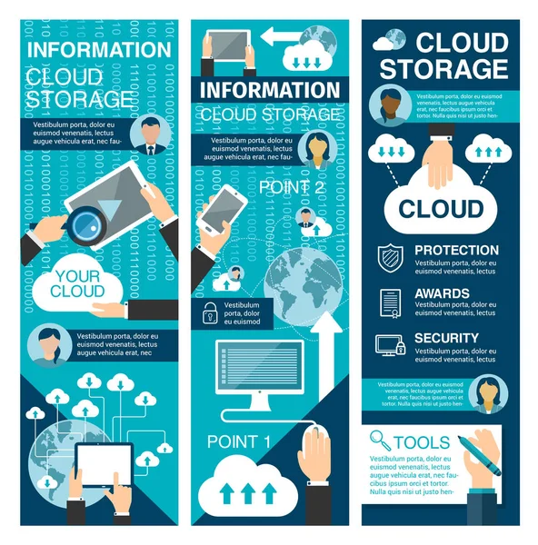 Bannière plate de stockage Cloud pour la technologie réseau — Image vectorielle