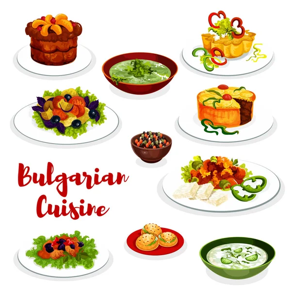 Ikon masakan Bulgaria dari sayuran dan hidangan daging - Stok Vektor
