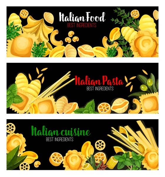 Pasta met kruiden banner van Italiaanse keuken ontwerp — Stockvector