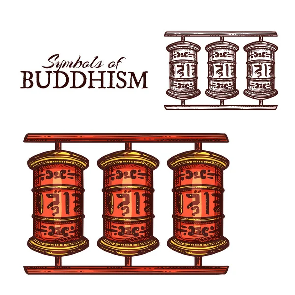 Budismo religión símbolo de la rueda de oración budista — Archivo Imágenes Vectoriales