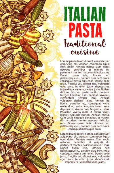 Pasta sketch banner met Italiaanse macaroni grens — Stockvector