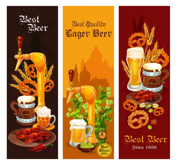 啤酒, 啤酒和 ale 饮料横幅设计 — 图库矢量图片