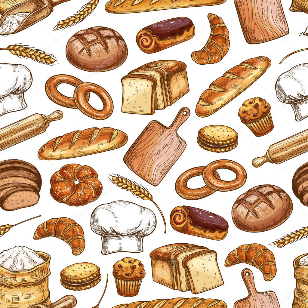Bread and pastry food seamless pattern background