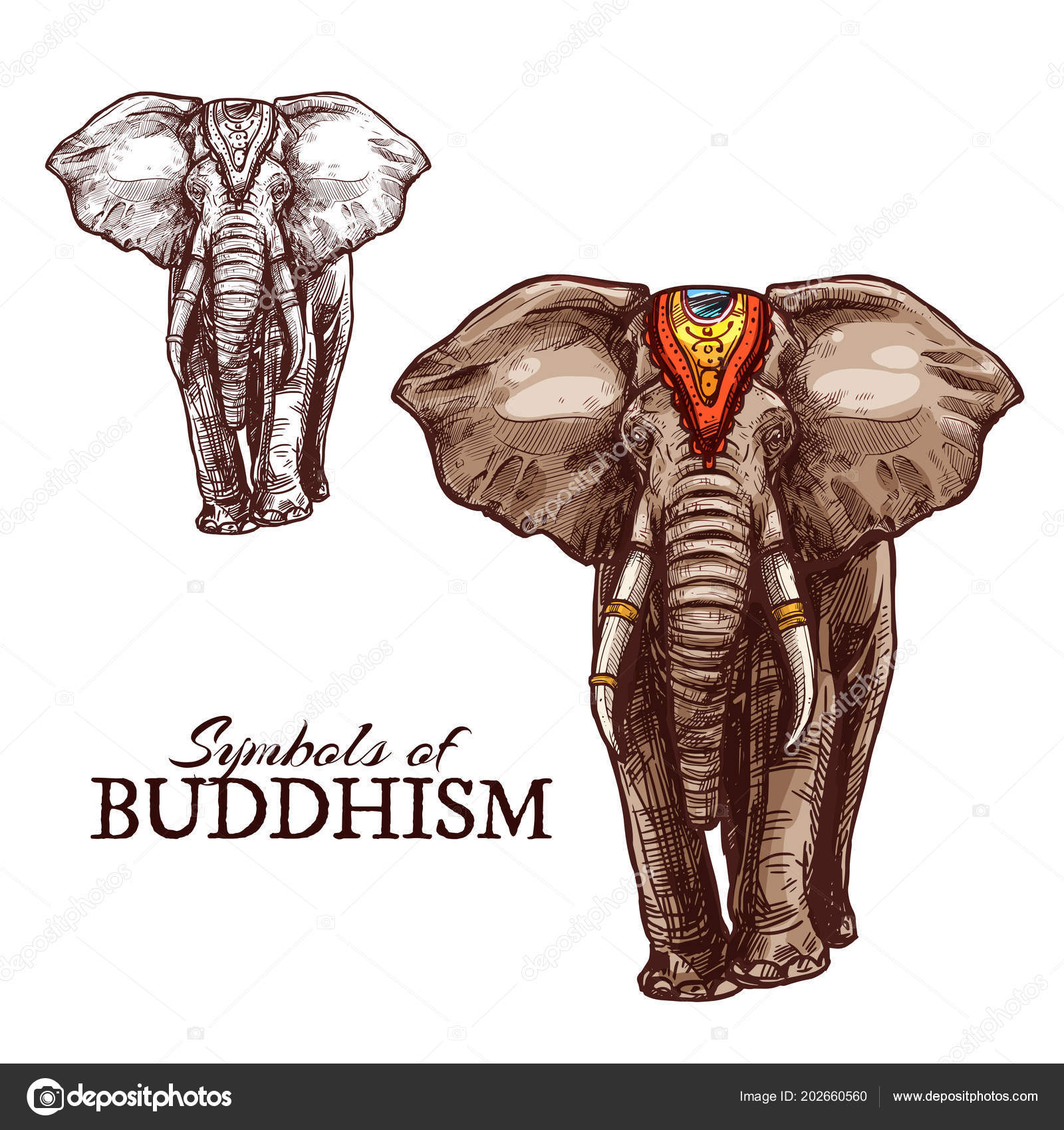 Esbozo de elefante indio de budismo religión animal Vector de stock  #202660560 de ©VectorTradition, image size:1600x1700