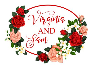 Gül çiçek çerçeve davet ve tebrik kartı