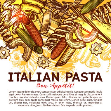 İtalya'nın geleneksel yemekleri ile İtalyan makarna kartı