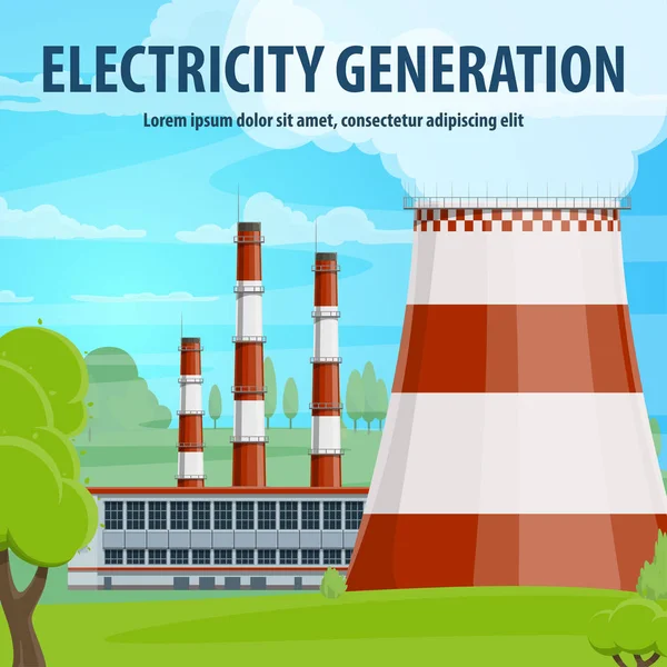 Electricity generation poster with power station — Stock Vector