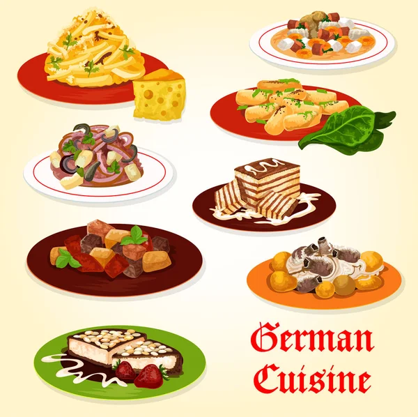 German cuisine icon of bavarian dinner with cake — Stock Vector
