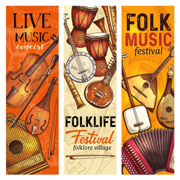 Muziekinstrument banner van folk music festival — Stockvector