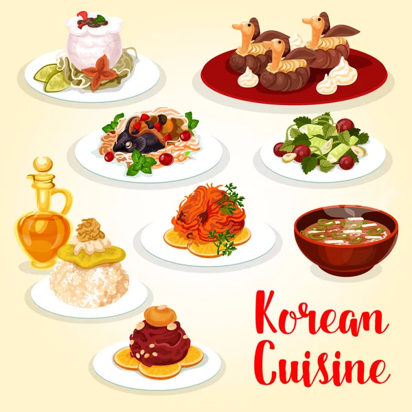 Icono de la cocina coreana de carne asiática y pescado plato — Vector de stock