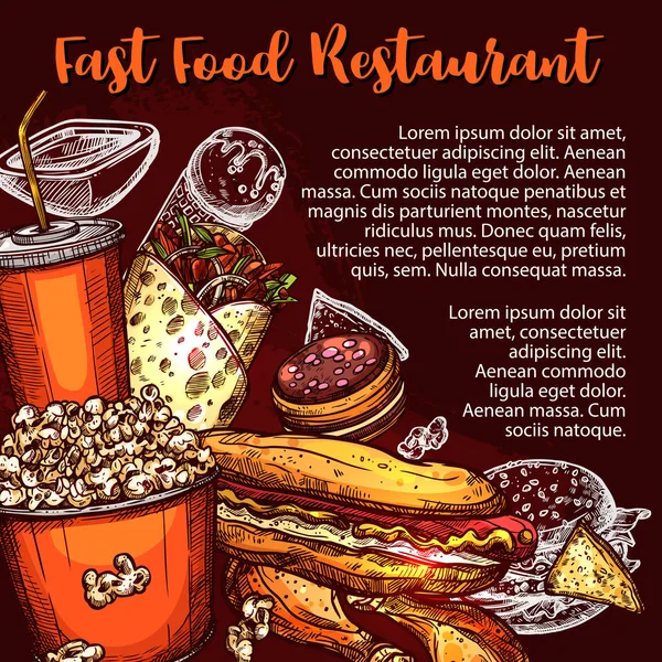 Copertura menu ristorante fast food con piatto da pranzo — Vettoriale Stock