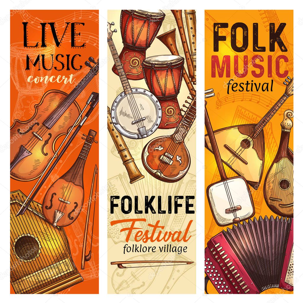 Musical instrument banner of folk music festival