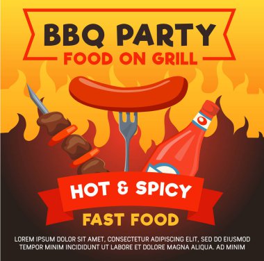 Vektör Izgara sucuk Barbekü partisi poster için