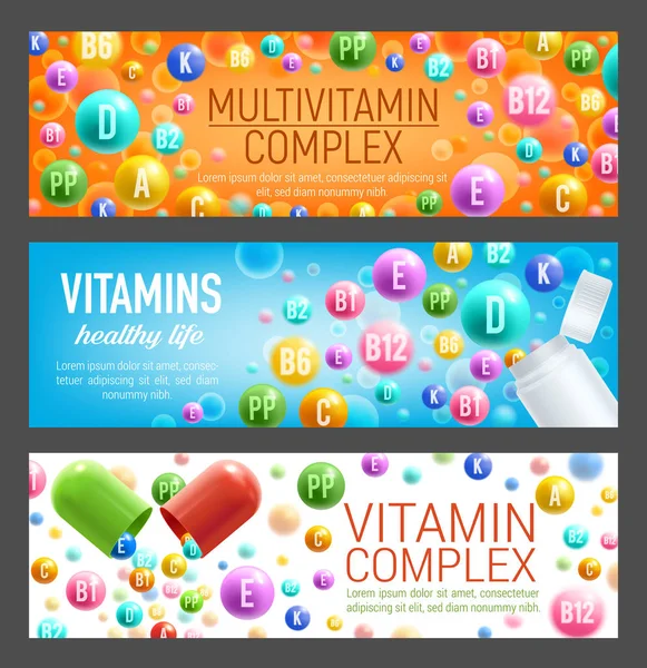 Vektor Banner von Vitaminen und Multivitaminen — Stockvektor