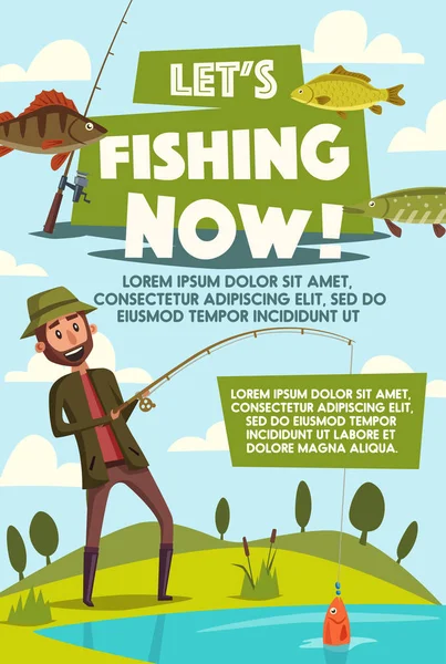 Balıkçı balık çubuk ile vektör poster — Stok Vektör