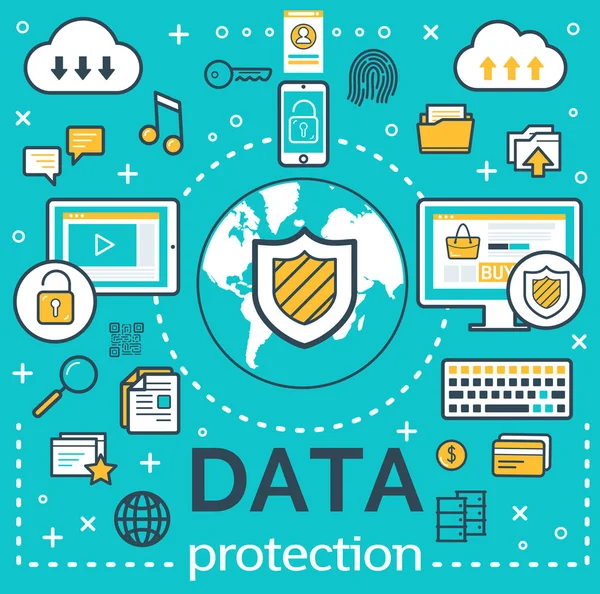 Cartel vectorial para la protección de datos de Internet — Archivo Imágenes Vectoriales