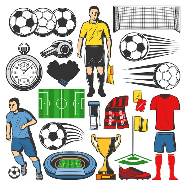 Vektorové položky fotbal nebo fotbal sport — Stockový vektor