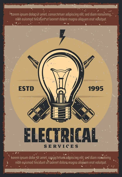 Poster vintage vector pentru servicii electrice — Vector de stoc