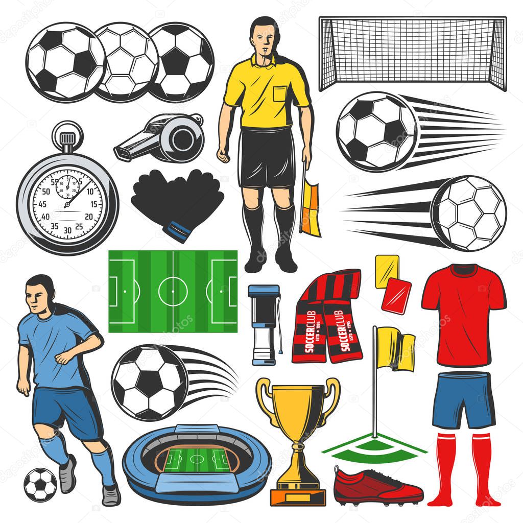 Vector items of football or soccer sport