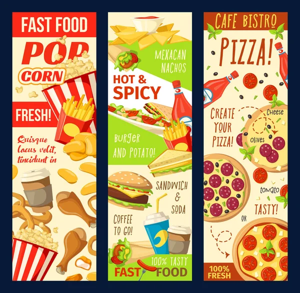 Banderas de vectores de menú de restaurante de comida rápida — Vector de stock